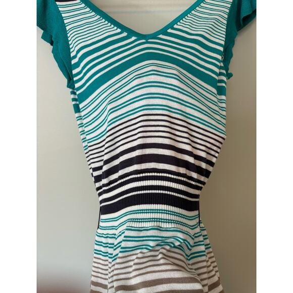 BCBGMaxAzria Striped Silk Blend Knit Dress Small Flutter Sleeve - Picture 7 of 9